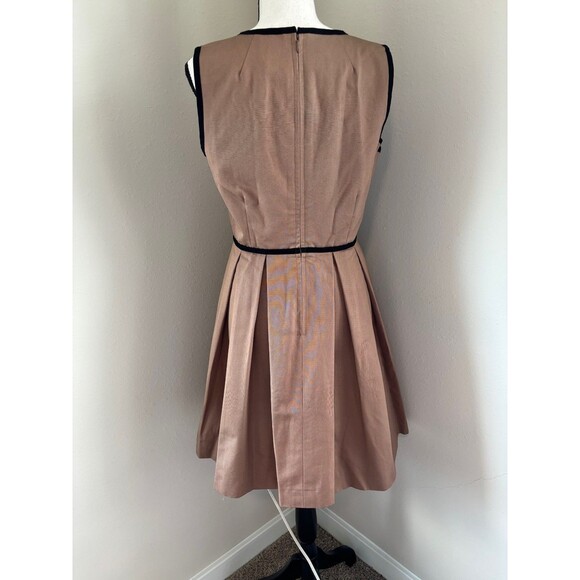 Boutique by Jaeger Brown Fit and Flare Dress with Pleats. Tan/Black Trim Sz 10 - Picture 2 of 6